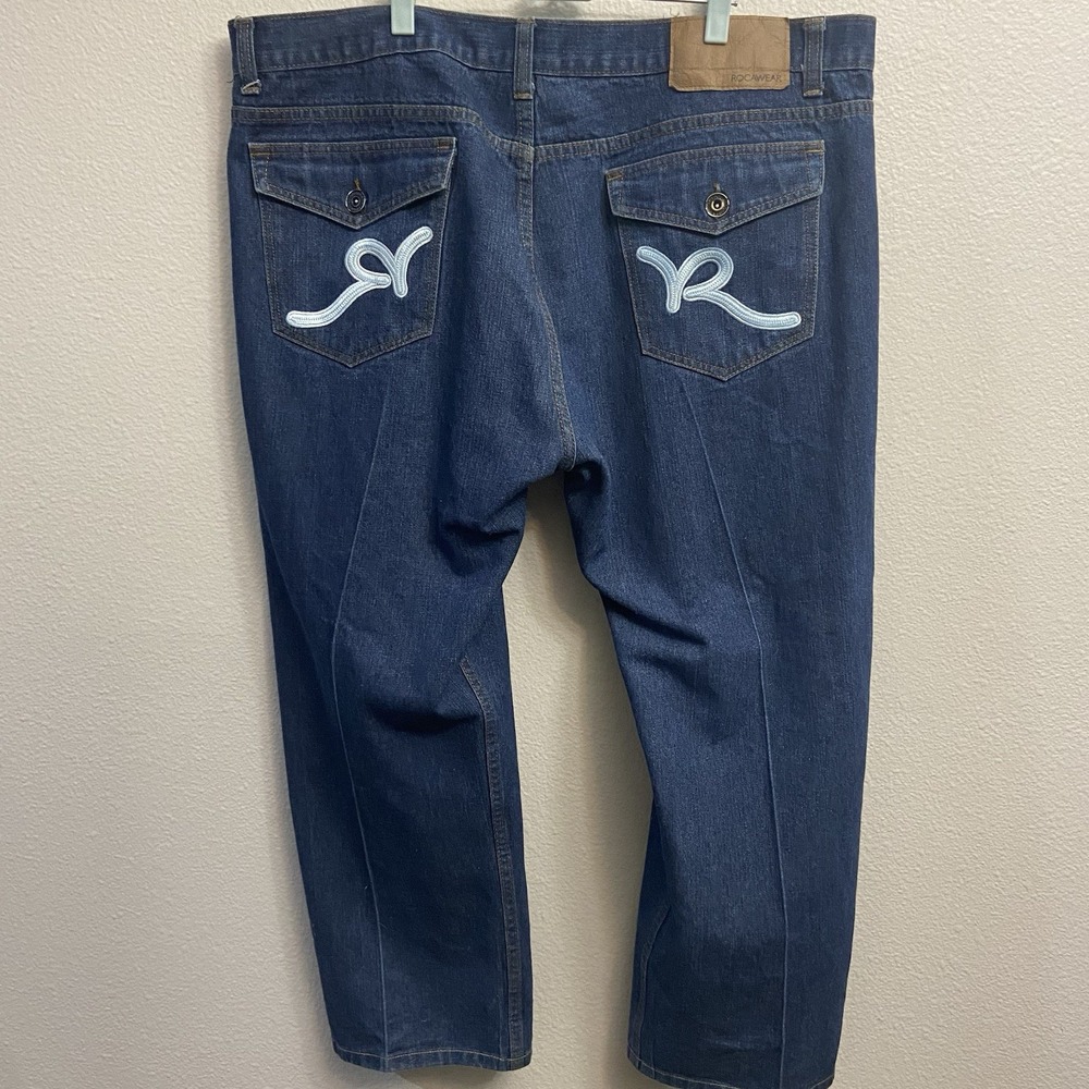 Vintage Rocawear Jeans Men 44x27 Blue Baggy Y2K Streetwear Wide Leg Skater Goth